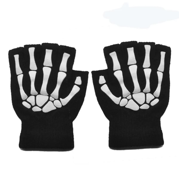 Vuxen enfärgad akryl halvfingerhandskar Skull Gripper Print Ridning Halkfria handledshandskar varma stickade handskar 1 pair