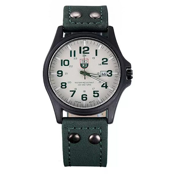 Casual läderrem Nummerskiva Quartz Armbandsur Mode Herrklockor för Man Enkel Sport Stil Man Klocka relogio masculino green