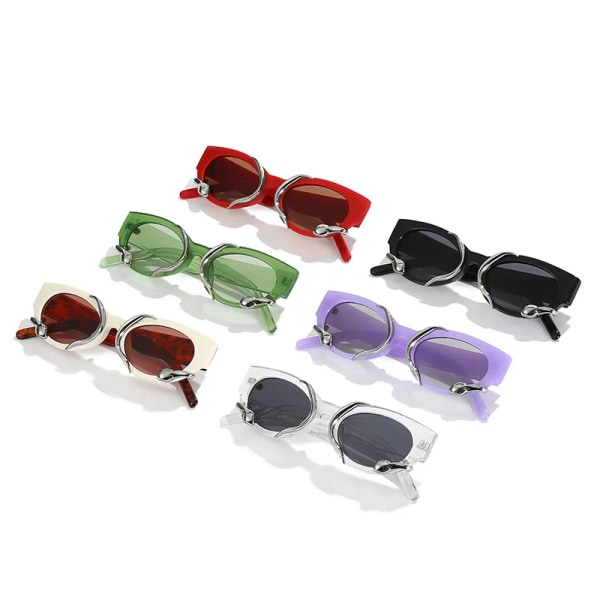Rektangulära solglasögon för kvinnor Punk Style Snake Solglasögon Lyxmärke Designer Glasögon UV400 Män Hip Pop Shades Glasögon Retro Green multi