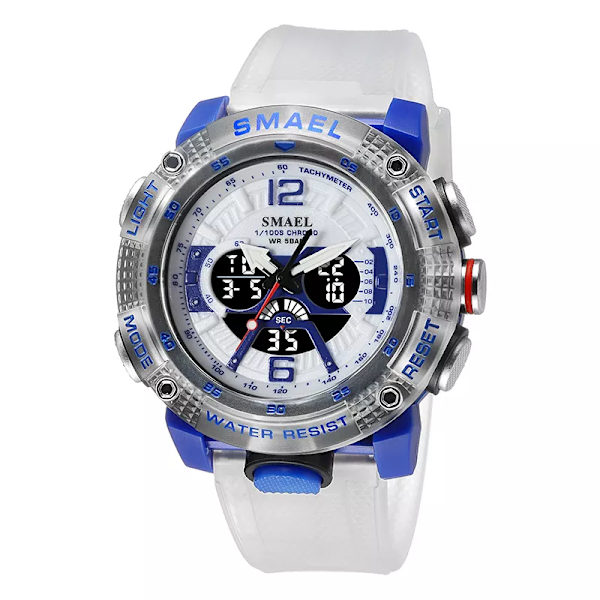 Sportklockor Vattentät SMAEL Manklocka Digital LED Display Kvarts Analog Stoppur Mode Grön Orange Klocka 8058 Watch WHITEBLUE