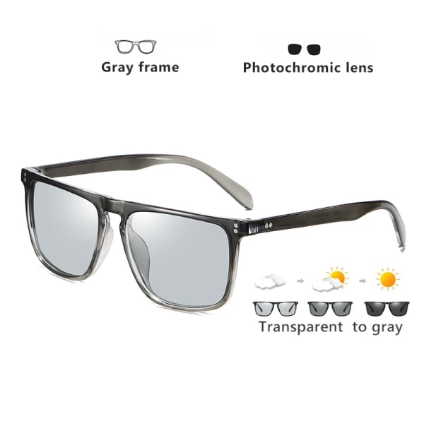 Fyrkantig Retro Nit Fotokromatiska Solglasögon Män Polariserade Kvinnor Sport Solglasögon Dag Nattseende Körning gafas de sol hombre Gray-gray