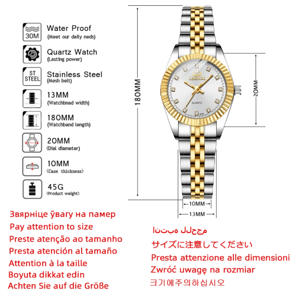 CHENXI Dam Guld & Silver Klassisk Quartz Watch Dam Elegant Klocka Lyx presentklockor Dam Vattentät Armbandsur 004A Calendar Black