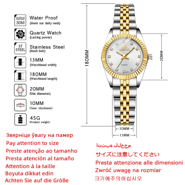 CHENXI Dam Guld & Silver Klassisk Quartz Watch Dam Elegant Klocka Lyx presentklockor Dam Vattentät Armbandsur 004A IPG Pink
