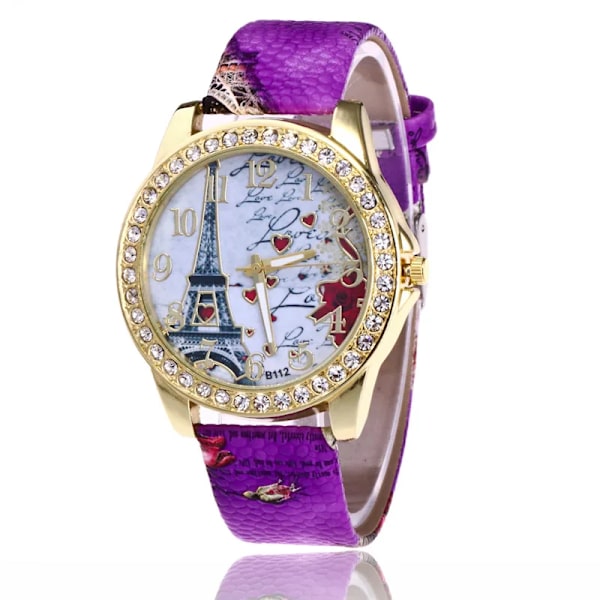 Nya Lyxiga Damklockor Mode Eiffeltornet Diamant Damklocka Flickor Vackert watch Damklänning Klocka Watch Purple