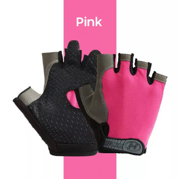 Halvfingerhandskar Gym Fitness Anti-halk Kvinnor Män Gel Pad Handskar Gym Cykling Fingerlösa handskar Cykeltillbehör Pink M