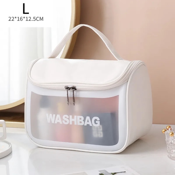 4 Style PCS Damkosmetikväska 2023 Badmakeup Förvaringsväska Bärbar Vattentät Resor Dam Dusch Handväska PU White L