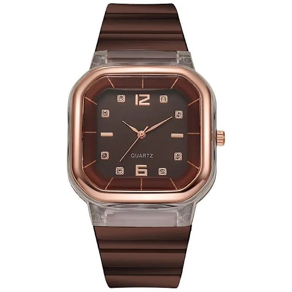 Godisfärger Silikon Square Quartz Watch Enkel Sport Multifunktionell Watch Watch för män Coffee