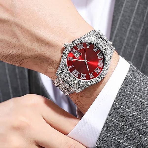 Iced Out Watch Herr Lyx Märke Full Diamond Herrklockor AAA CZ Quartz Watch Vattentät Hip Hop Man Klocka Present För Herr SIZE2-SLIVER