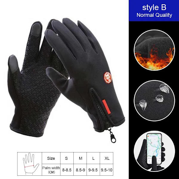 Pekskärm Vinter Thermal Varma Cykelcykelhandskar 2XL XXL Cykelskidor Utomhuscamping Vandring Motorcykelhandskar Helfinger B Black M