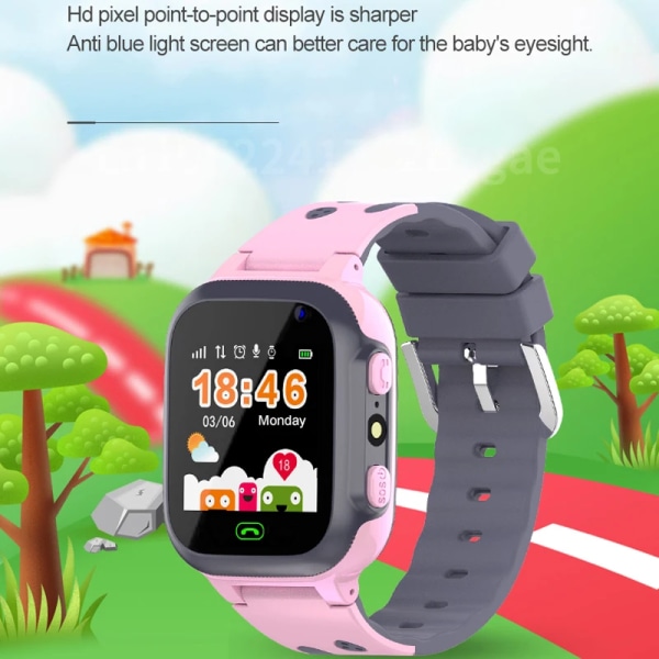 Barn Smart Watch Sim-kort Ring Telefon Smartwatch För Barn SOS Foto Vattentät Kamera LBS Plats Tracker Present IOS Android Pink Hebrew language