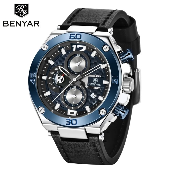 Topp lyxmärke BENYAR 2020 Watch Quartz Multifunktion Sport Chronograph 30M vattentät watch Relogio Masculino Silver Blue