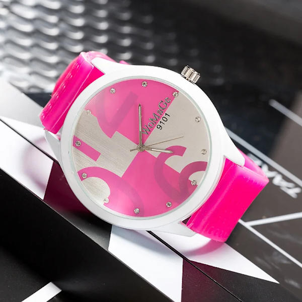 Womage Watch Dam Gröna Klockor Mode Big Number Quartz Armbandsur Dam Dam Gilrs Silikon Sportklockor reloj mujer Black