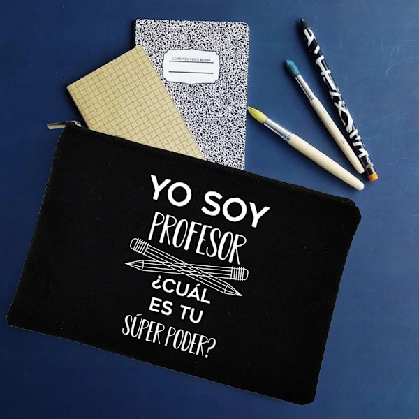 Yo Soy Profesor Cual Es Tu Superpoder Spansk Rese Sminkväska Organizer Presenter Sminkväskor Lärare Canvas Penna Förvaringspåse W01318-TBBK-D