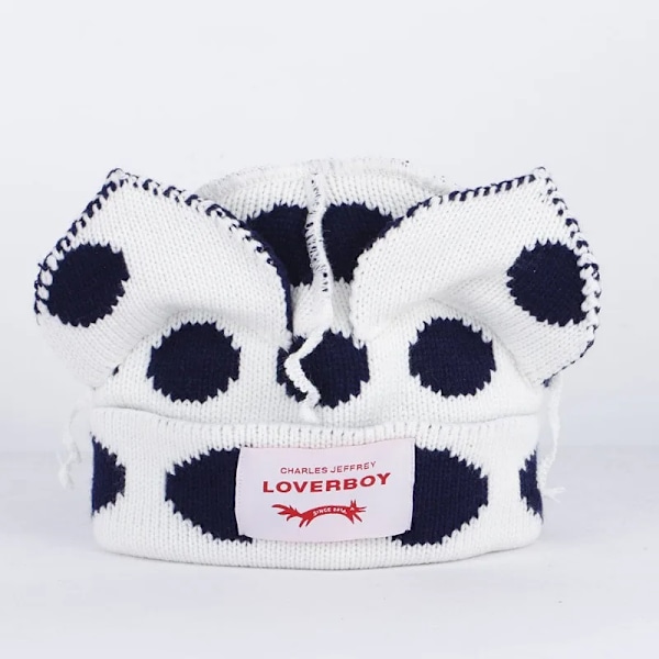 Söt Mode Huva Cap Loverboy Katteöra Stickad Hatt Dubbellager Varm Grisöra Hatt Nisch Design Hip-Hop Personlighet Kalla Hatt E29 blackwhite dotMR M 56-58cm