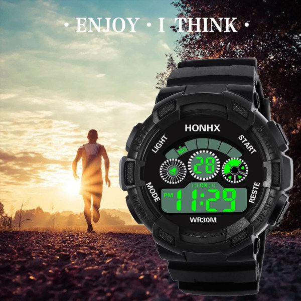 Militär watch för män Sport LED elektronisk watch för män Fitness Väckarklocka Multifunktionell armbandsur Montre Homme Black 3