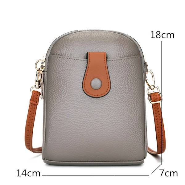 Äkta läder Kvinnors axelväskor Crossbody-väskor Telefonväska 3-lagers Enfärgad Damhandväska Äkta kohud Liten Kvinnor Myntväska Gray
