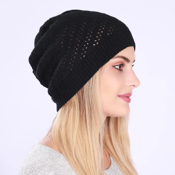 Mode Nya Dam Beanies Skullies Hatt Keps Dam Vår Höst Vinter Solid Stickad Ihålig Ut Casual Ben Mjuk Hatt Keps För Kvinnor White One Size