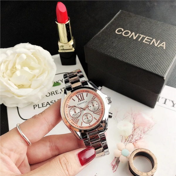 Nya Creative Watch Damklockor Lyx Rose Gold Quartz Damklockor Armband i rostfritt stål Armbandsur Reloj Mujer Black