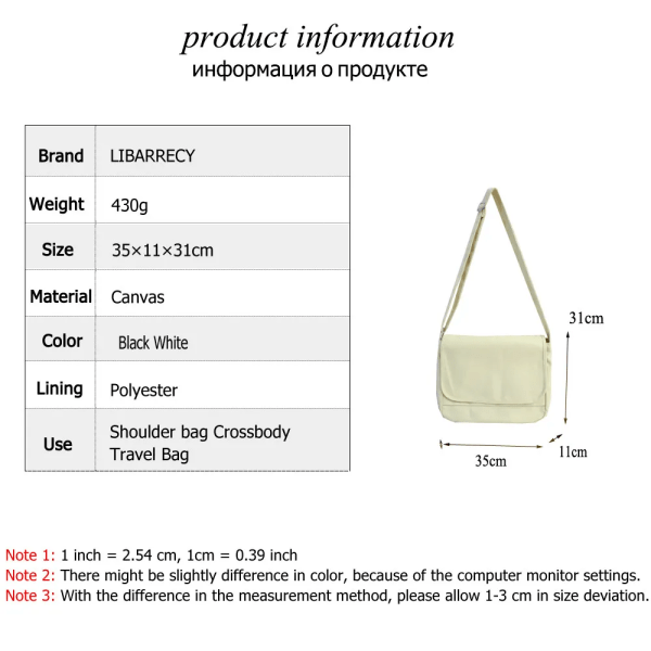 Enfärgad designermode axelväskor för kvinnor Hög kvalitet Canvas Crossbody-väska för damer Casual Ung student skolväska White (30cmMax Length50cm)