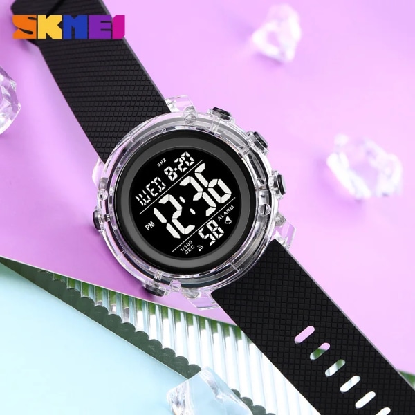 SKMEI Digitala klockor Herr LED-ljus Elektronisk rörelse Manlig klocka Sport 5Bar Vattentät Countdown Armbandsur Reloj hombre Pink