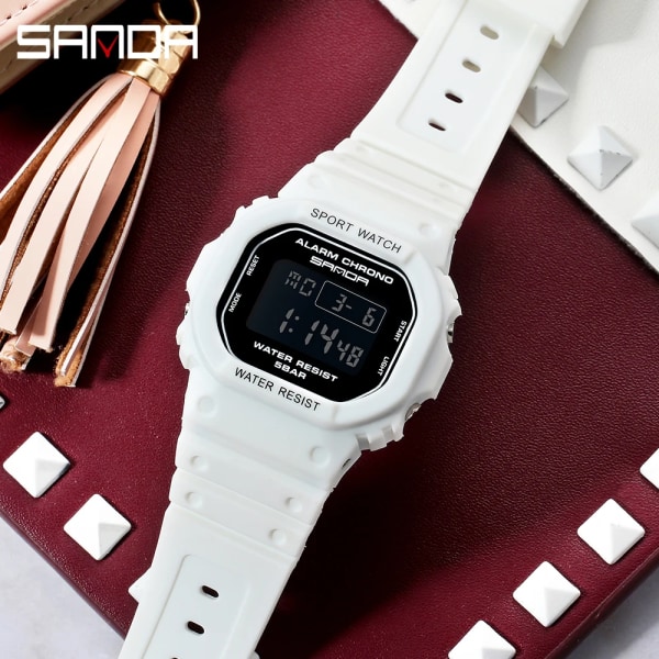 SANDA White Fashion Damklockor Vattentät LED Digital watch för kvinnlig klocka Dam Sportarmbandsur relogio feminino 293 White Pink