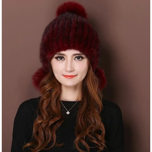 2015 Ny Minkhatt Dammode Bollhatt Mink Stickade Hattar Casual Minkhatt Kvinnligt Huvudbonad Type 4