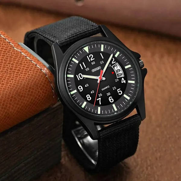 Mode Herr Nylon Klockor Lyx Herr Army Militär Quartz Watch Kalender Datum Armbandsur Relogio Masculino Coffee
