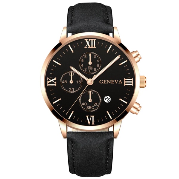 Mode Genève Män Datum Legering Case Syntetiskt Läder Analog Kvarts Watch Man Klocka Toppmärke Lyx Relogio Masculino 08 Black-Rose-Black
