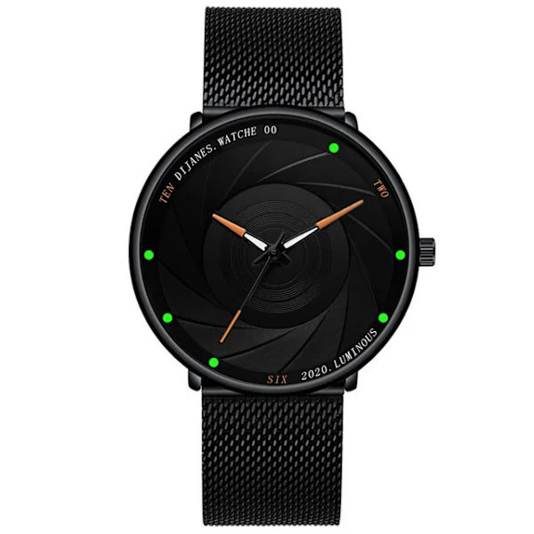 Minimalistiska herrmodeklockor Ultratunt rostfritt stål Mesh -bälte Quartz Watch Herr Casual Läderklocka reloj hombre Mesh Black Yellow