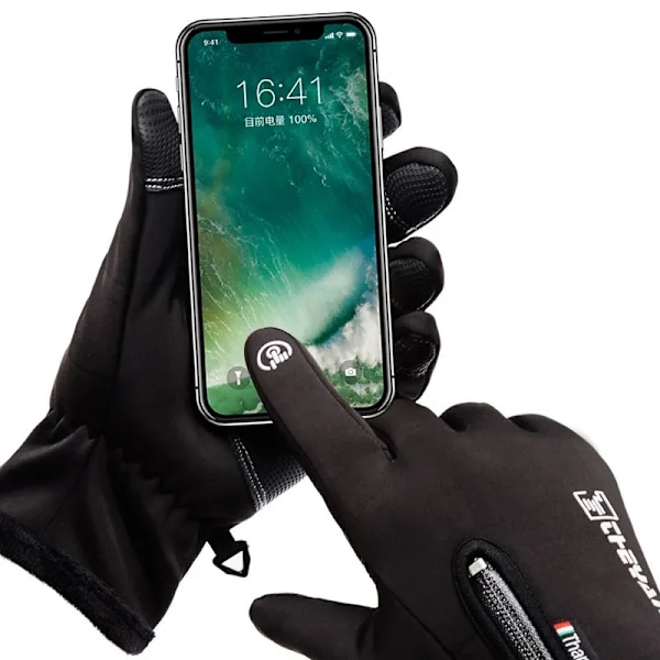 Vinter Motorcykelhandskar med Touch Screen, Skidhandskar, Termiska Fleecefodrade, Vattentåliga och Vattentäta med Värmestrålar för MC-åkning black L