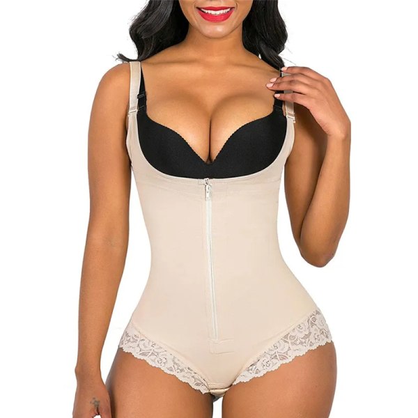 Postpartum Body Shaper Shapewear för gravida kvinnor Sömlös korsett Magkontroll Colombiansk gördel Spets Dragkedja OpenBust Bodysuit Black M