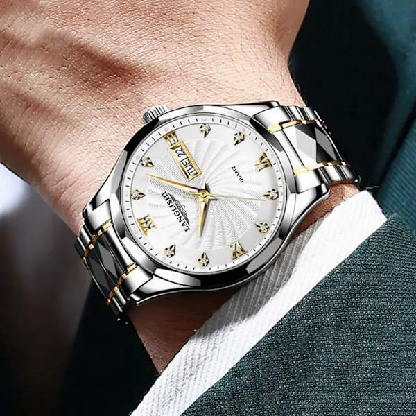 Gratis släpp watch Herr Quartz Herrklockor Topp Lyx Watch Man Guld Rostfritt stål Relogio Masculino Vattentät golden white