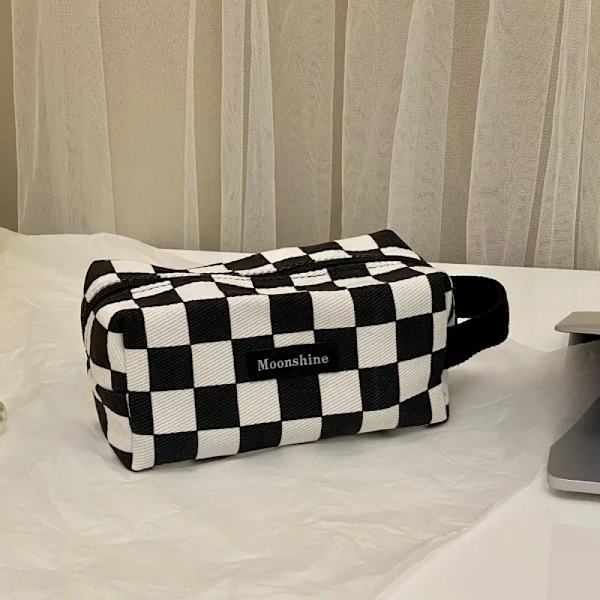 Layrussi Ny Houndstooth kosmetisk väska Klassisk dragkedja Kvinnlig Liten förvaringsväska Casual Bärbar Mini Sminkväska Canvas Handväska Checkerboard