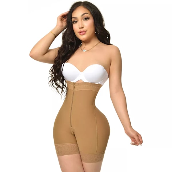 Fajas Colombianas Compression Shaper Öppen byst Magkontroll med dragkedja Kropp Skönhet Shapewear Waist trainer Post-kirurgisk användning Coffee M