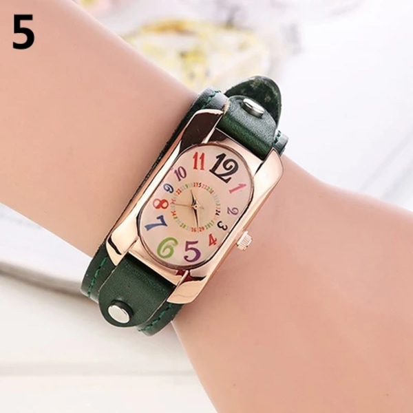Vintage Casual Watch Alloy Urtavla Faux Läder Armband Avlångt case Analog Quartz Clock Dam Armbandsur Relojes Para Mujer Green