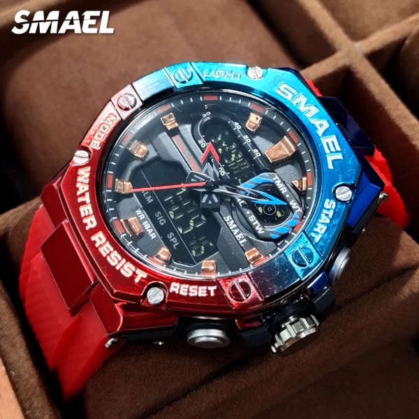 SMAEL Dual Time Röd Digital Watch Herr Militär Sport Chronograph Quartz Elektroniskt Armbandsur med Date Week Vattentät 8066 Green