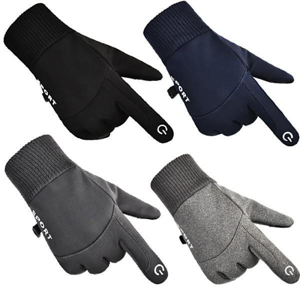 Varma vinterhandskar Halkfria Full Finger Touch Screen Ridhandskar Vinterplysch Sport Löpning Motorcykel Skidor Vattentäta handskar A-Navy M