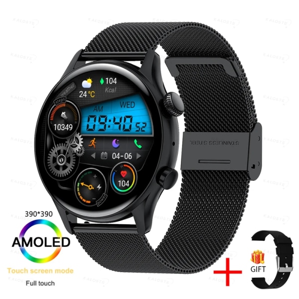 KAVSUMI Smart Watch AMOLED HD-skärm Alltid på display Damklockor Bluetooth Call IP68 Vattentät Sport Fitness Män Smartwatch Black Mesh Belt original box