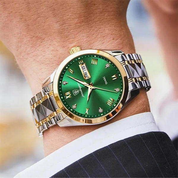 POEDAGAR Klockor i lyxstil Herr 2023 Mode Rostfritt stål Vattentät kalendervecka Quartz Gold Watch For Man Reloj Hombre GG