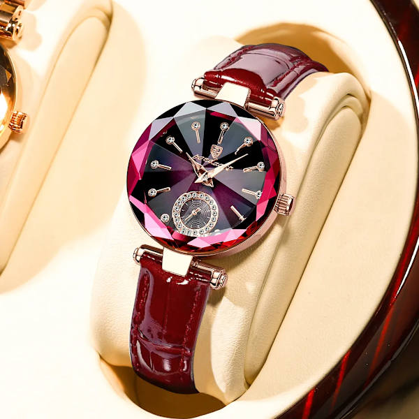 POEDAGAR Damklockor Mode Diamanturtavla Läder Quartz Watch Toppmärke Lyx Vattentät Dam Armbandsur Flickvän Present Purple Wine