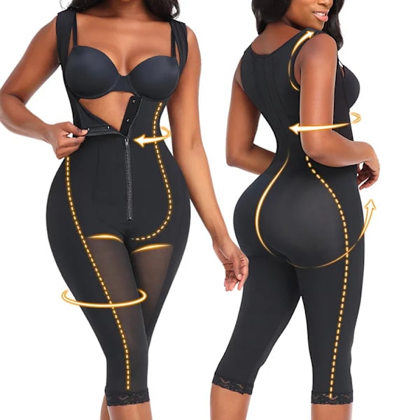 Dam Bodysuit Shapewear Extra stark kontroll waist trainer Träning Timglas Bälte Midja Cincher Lårtrimmer Lång Torso Fajas Black S