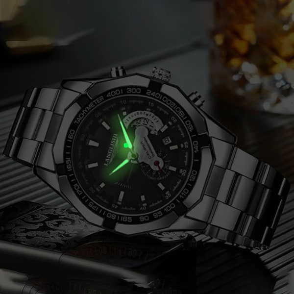 LANGLISHI Automatisk watch Toppmärke Lyximporterad urverk Vattentät Lysande Mekanisk Armbandsur Black Black