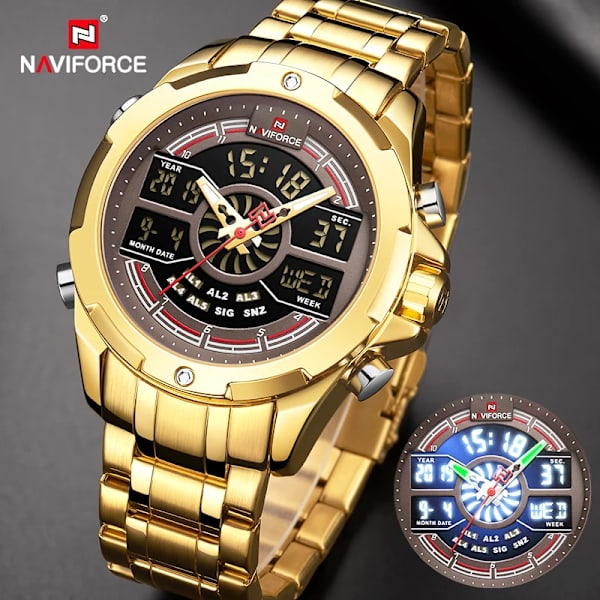 NAVIFORCE Lyxiga originalklockor för män Digital Kronograf Mode Sport Watch Rostfritt stål Vattentät klocka RGBE BOX