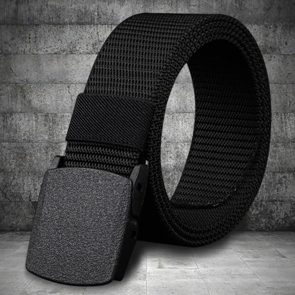 Plastspänne Nylon Canvas Bälte Herr Kvinnor Utomhusarbete, 1,5 tum brett metallfritt militärt taktiskt midjebälte Flygplatsvänligt Black 120cm