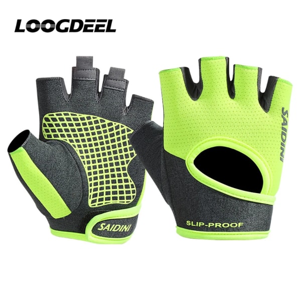 LOOGDEEL Half Finger Cykelhandskar Anti-halk Andas Stöttålig Slittålig Outdoor Fitness Boxning Löp Unisex handskar Green XL