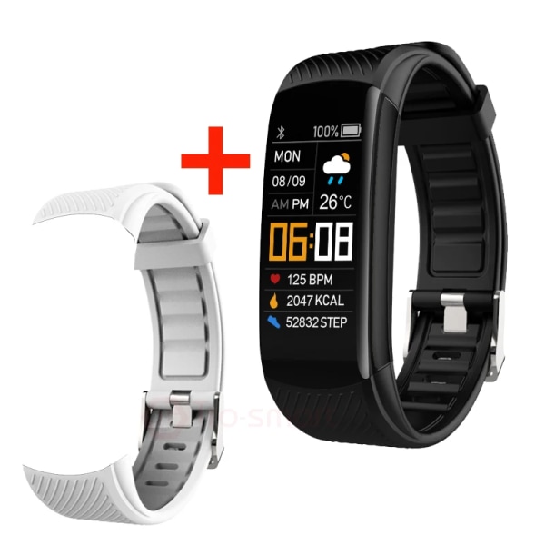 C5S Smart Watch Dam Blodtrycksmätare Vattentät Pulsklocka Fitness Watch Armband För Android iOS Män Smartwatch Black Add WH strap