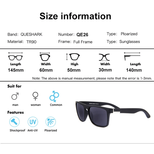 Queshark Polarized Cykelsolglasögon Sport Kvinnor Män HD TR90 Ram MTB Road Bike Cykelglasögon UV400 Fiskeglasögon C01