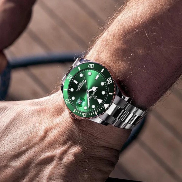 Mark Fairwhale Premiummärke Vattentät lysande datumvisning Watch Mode Quartz Armbandsur Lyxiga herrklockor green