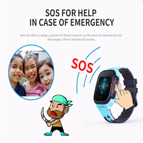 Barn Smart Watch 2/4G Sim-kort LBS Tracker SOS Kamera Barn Mobiltelefon Röstchatt Math Game Ficklampa Barn Smart Watch Sim S1(.489)