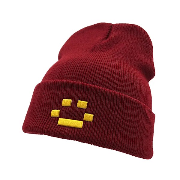 Hatt för män och kvinnor - Stickad mössa, vintermössa, dubbellager, varm, för pojkar, skidåkning, ben, Quackity Merch Las Nevadas, kall mössa, ny Wine Red One Size